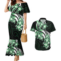 Plumeria Tribal Tattoo Couples Matching Mermaid Dress and Hawaiian Shirt Green Polynesian Pattern LT9 Green - Polynesian Pride