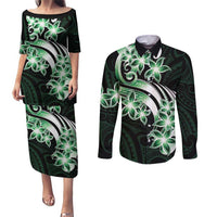 Plumeria Tribal Tattoo Couples Matching Puletasi and Long Sleeve Button Shirt Green Polynesian Pattern LT9 Green - Polynesian Pride