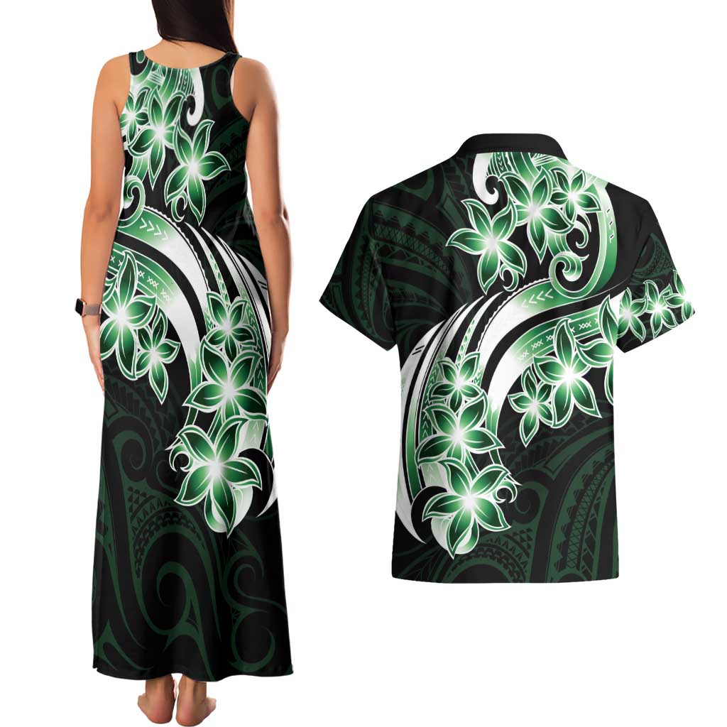 Plumeria Tribal Tattoo Couples Matching Tank Maxi Dress and Hawaiian Shirt Green Polynesian Pattern LT9 - Polynesian Pride