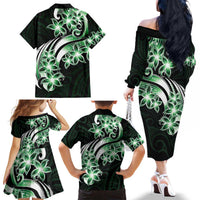 Plumeria Tribal Tattoo Family Matching Off The Shoulder Long Sleeve Dress and Hawaiian Shirt Green Polynesian Pattern LT9 - Polynesian Pride