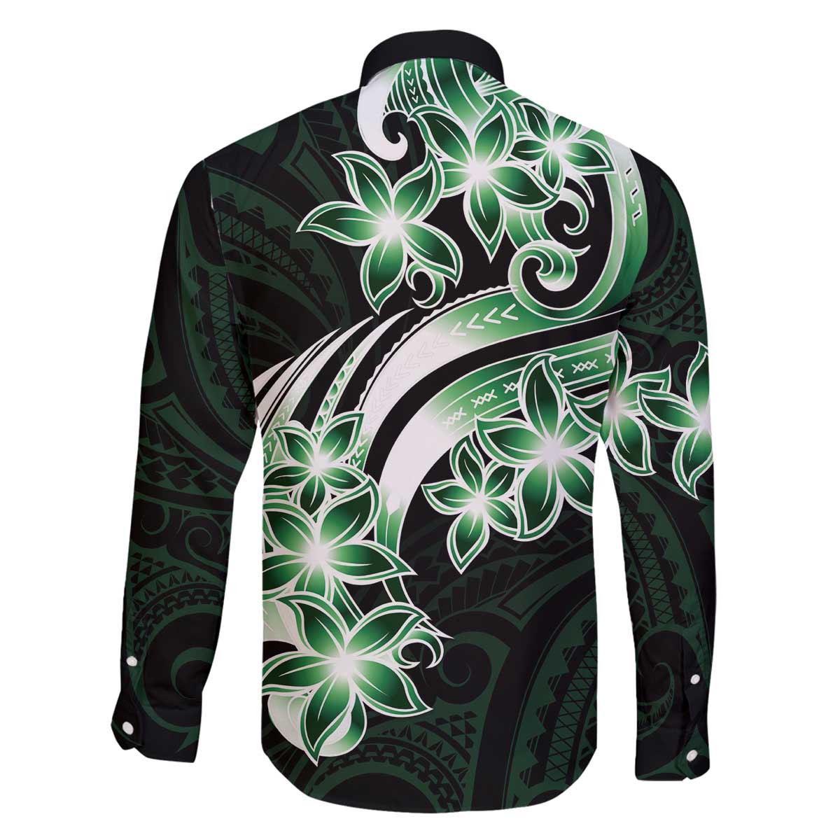 Plumeria Tribal Tattoo Family Matching Off The Shoulder Long Sleeve Dress and Hawaiian Shirt Green Polynesian Pattern LT9 - Polynesian Pride