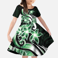 Plumeria Tribal Tattoo Family Matching Off Shoulder Maxi Dress and Hawaiian Shirt Green Polynesian Pattern LT9 Daughter's Dress Green - Polynesian Pride