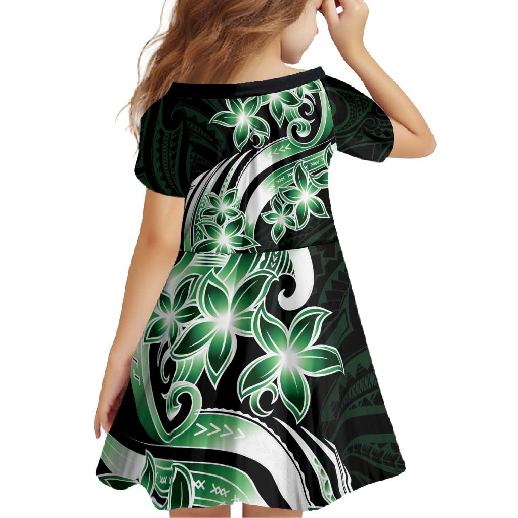 Plumeria Tribal Tattoo Family Matching Off Shoulder Maxi Dress and Hawaiian Shirt Green Polynesian Pattern LT9 - Polynesian Pride