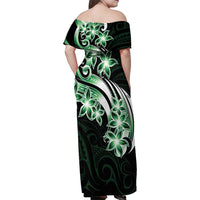 Plumeria Tribal Tattoo Family Matching Off Shoulder Maxi Dress and Hawaiian Shirt Green Polynesian Pattern LT9 - Polynesian Pride