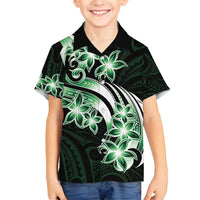 Plumeria Tribal Tattoo Family Matching Off Shoulder Maxi Dress and Hawaiian Shirt Green Polynesian Pattern LT9 Son's Shirt Green - Polynesian Pride