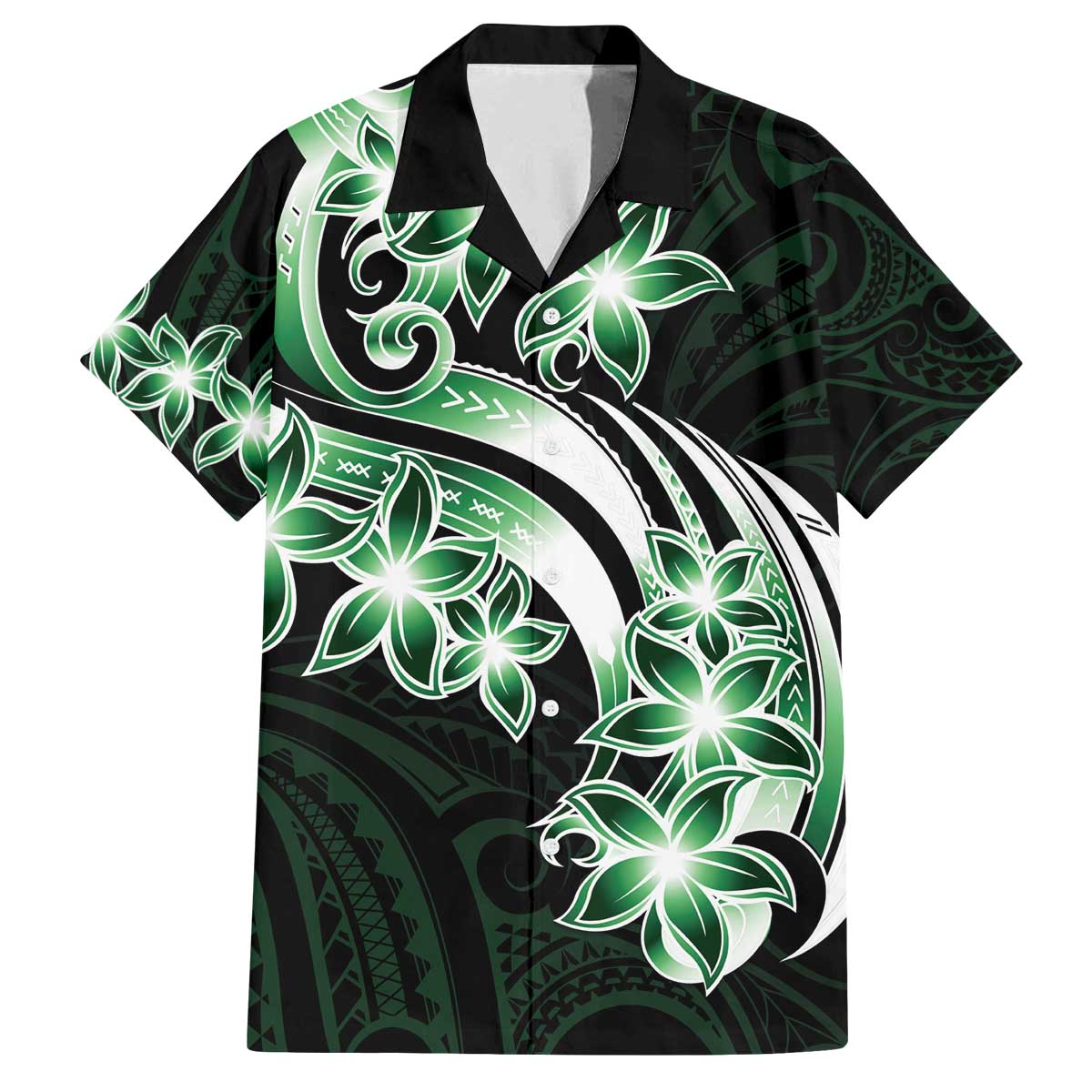 Plumeria Tribal Tattoo Family Matching Off Shoulder Short Dress and Hawaiian Shirt Green Polynesian Pattern LT9 Dad's Shirt - Short Sleeve Green - Polynesian Pride