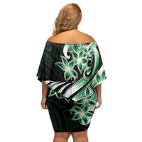 Plumeria Tribal Tattoo Family Matching Off Shoulder Short Dress and Hawaiian Shirt Green Polynesian Pattern LT9 - Polynesian Pride