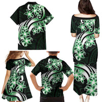 Plumeria Tribal Tattoo Family Matching Puletasi and Hawaiian Shirt Green Polynesian Pattern LT9 - Polynesian Pride