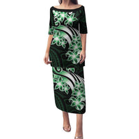 Plumeria Tribal Tattoo Family Matching Puletasi and Hawaiian Shirt Green Polynesian Pattern LT9 Mom's Dress Green - Polynesian Pride
