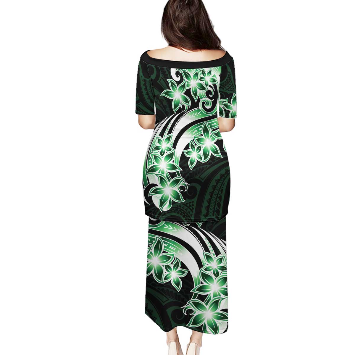 Plumeria Tribal Tattoo Family Matching Puletasi and Hawaiian Shirt Green Polynesian Pattern LT9 - Polynesian Pride