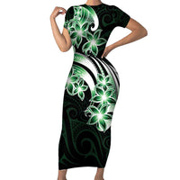 Plumeria Tribal Tattoo Family Matching Short Sleeve Bodycon Dress and Hawaiian Shirt Green Polynesian Pattern LT9 Mom's Dress Green - Polynesian Pride