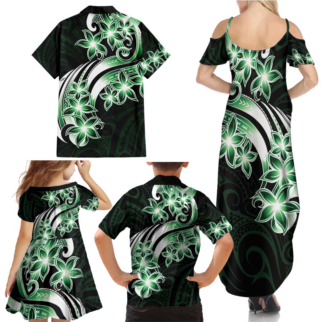 Plumeria Tribal Tattoo Family Matching Summer Maxi Dress and Hawaiian Shirt Green Polynesian Pattern LT9 - Polynesian Pride