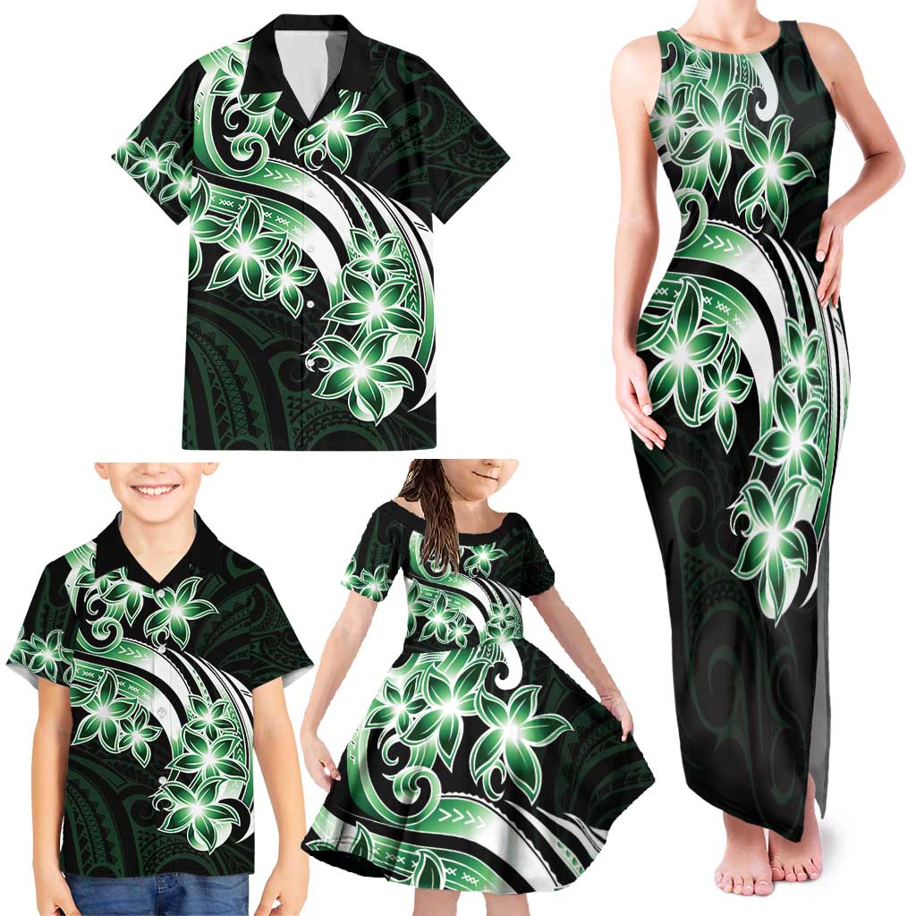 Plumeria Tribal Tattoo Family Matching Tank Maxi Dress and Hawaiian Shirt Green Polynesian Pattern LT9 - Polynesian Pride