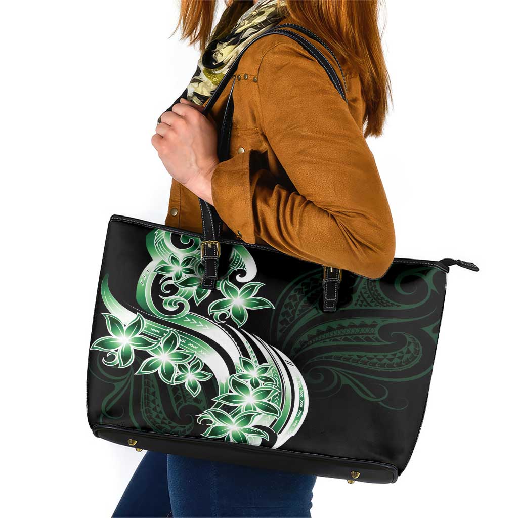 Plumeria Tribal Tattoo Leather Tote Bag Green Polynesian Pattern LT9 Green - Polynesian Pride