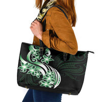 Plumeria Tribal Tattoo Leather Tote Bag Green Polynesian Pattern LT9 Green - Polynesian Pride