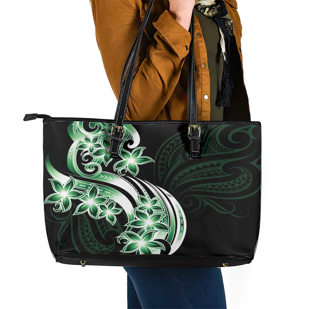 Plumeria Tribal Tattoo Leather Tote Bag Green Polynesian Pattern LT9 - Polynesian Pride
