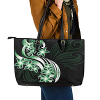 Plumeria Tribal Tattoo Leather Tote Bag Green Polynesian Pattern LT9 - Polynesian Pride