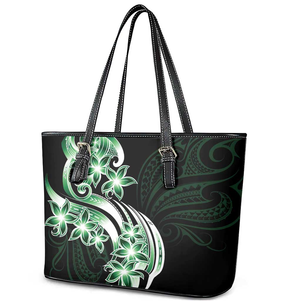 Plumeria Tribal Tattoo Leather Tote Bag Green Polynesian Pattern LT9 - Polynesian Pride