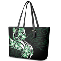 Plumeria Tribal Tattoo Leather Tote Bag Green Polynesian Pattern LT9 - Polynesian Pride