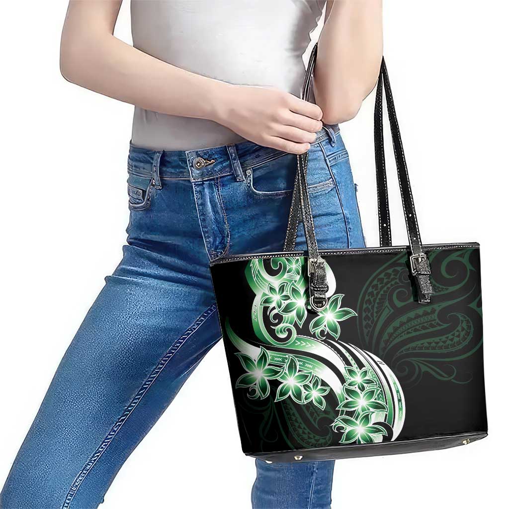 Plumeria Tribal Tattoo Leather Tote Bag Green Polynesian Pattern LT9 - Polynesian Pride