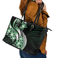 Plumeria Tribal Tattoo Leather Tote Bag Green Polynesian Pattern LT9 - Polynesian Pride