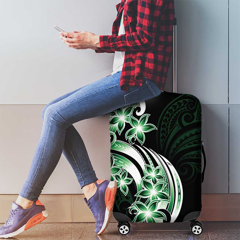 Plumeria Tribal Tattoo Luggage Cover Green Polynesian Pattern