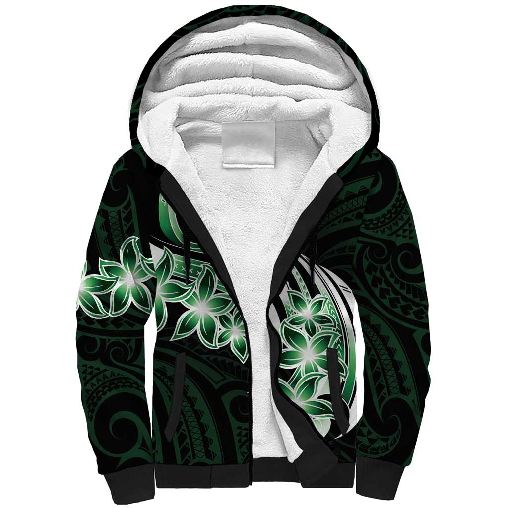 Plumeria Tribal Tattoo Sherpa Hoodie Green Polynesian Pattern LT9 Unisex Green - Polynesian Pride