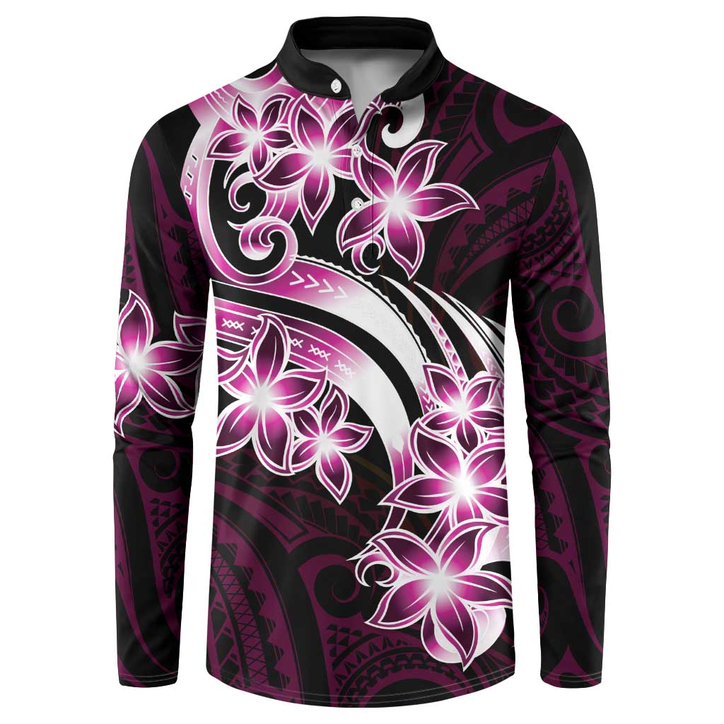 Plumeria Tribal Tattoo Button Sweatshirt Pink Polynesian Pattern