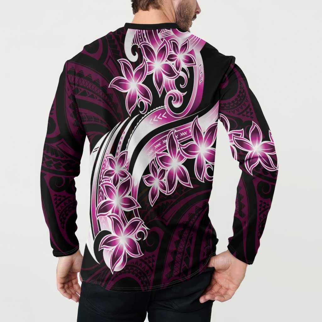 Plumeria Tribal Tattoo Button Sweatshirt Pink Polynesian Pattern