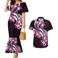 Plumeria Tribal Tattoo Couples Matching Mermaid Dress and Hawaiian Shirt Pink Polynesian Pattern LT9 Pink - Polynesian Pride