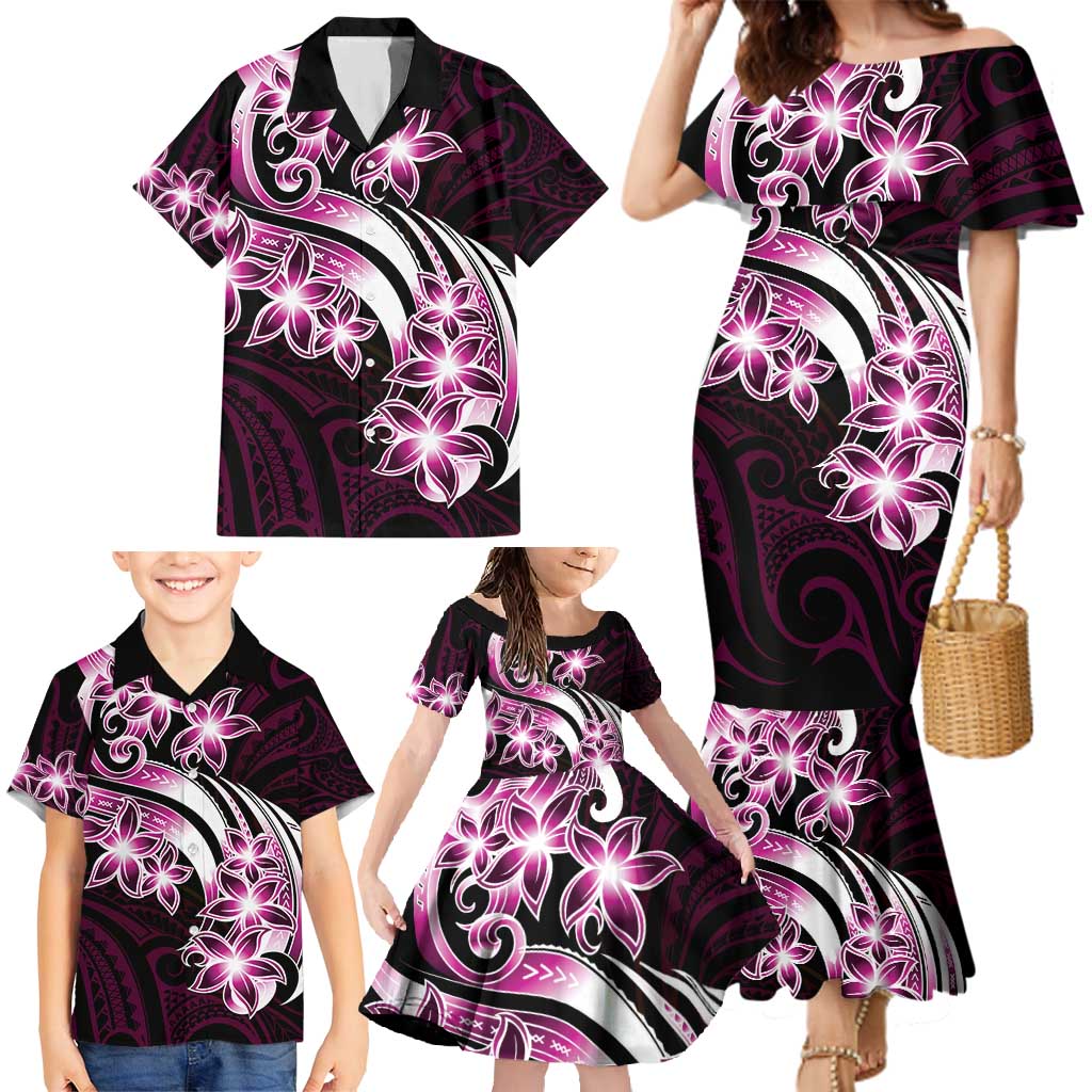 Plumeria Tribal Tattoo Family Matching Mermaid Dress and Hawaiian Shirt Pink Polynesian Pattern LT9 - Polynesian Pride