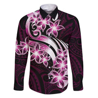 Plumeria Tribal Tattoo Family Matching Mermaid Dress and Hawaiian Shirt Pink Polynesian Pattern LT9 Dad's Shirt - Long Sleeve Pink - Polynesian Pride