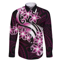 Plumeria Tribal Tattoo Family Matching Off The Shoulder Long Sleeve Dress and Hawaiian Shirt Pink Polynesian Pattern LT9 Dad's Shirt - Long Sleeve Pink - Polynesian Pride