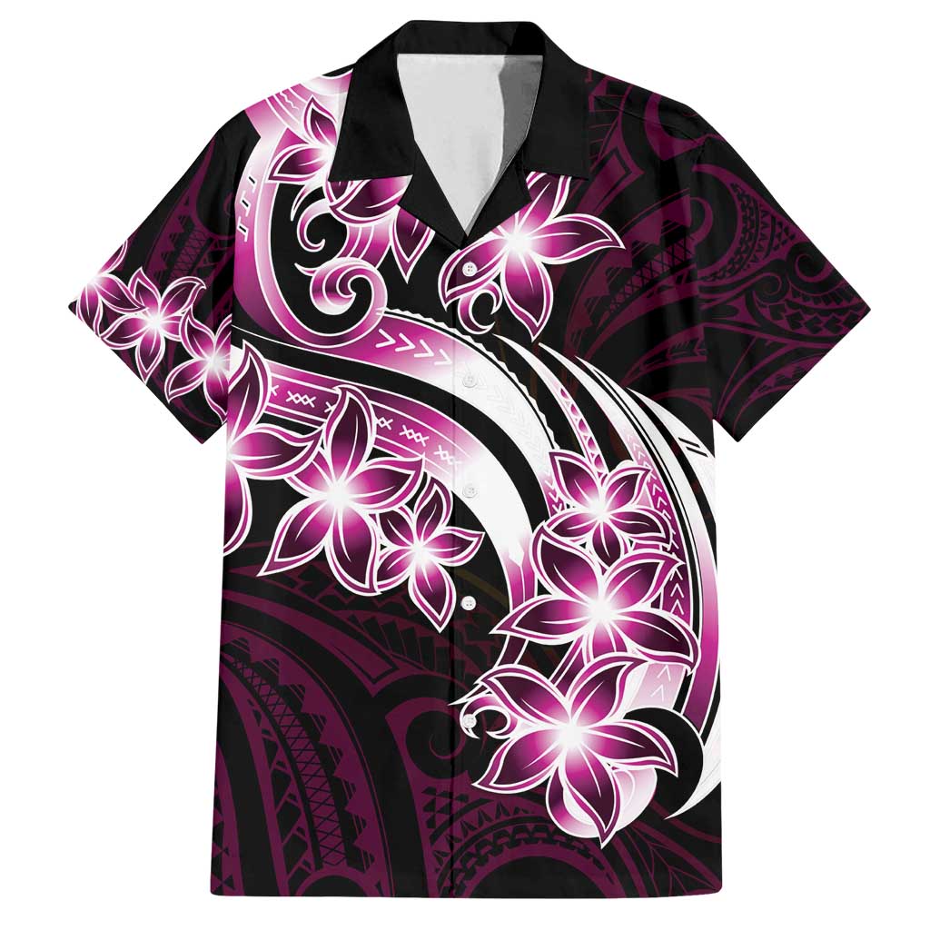 Plumeria Tribal Tattoo Family Matching Off Shoulder Maxi Dress and Hawaiian Shirt Pink Polynesian Pattern LT9 Dad's Shirt - Short Sleeve Pink - Polynesian Pride