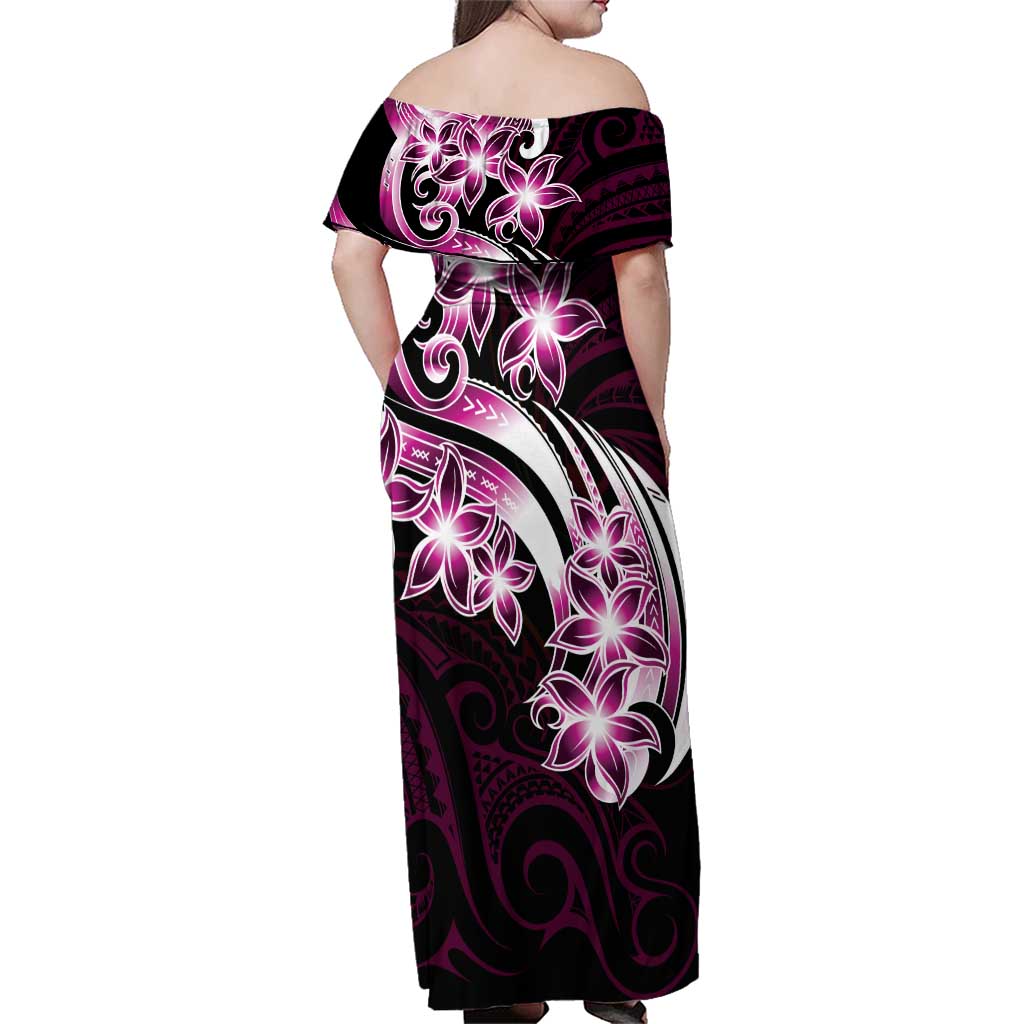 Plumeria Tribal Tattoo Family Matching Off Shoulder Maxi Dress and Hawaiian Shirt Pink Polynesian Pattern LT9 - Polynesian Pride