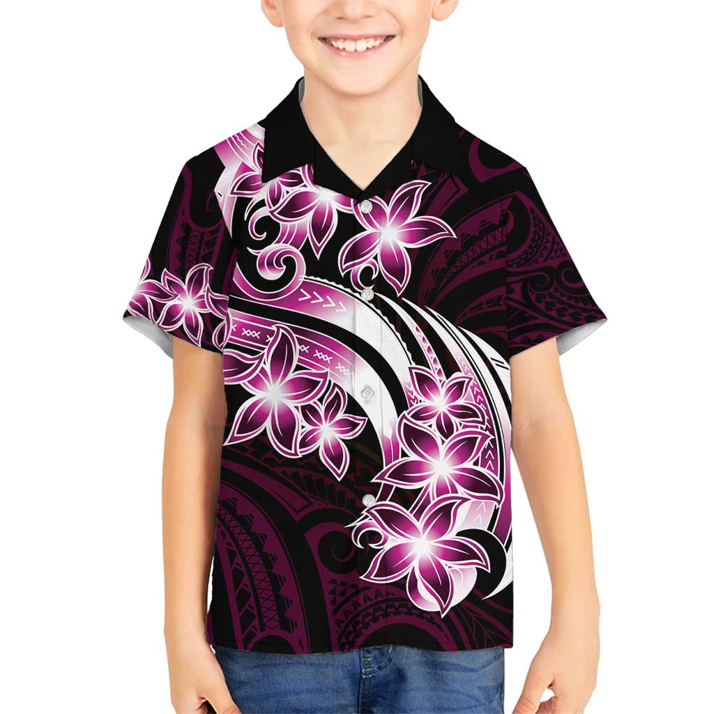 Plumeria Tribal Tattoo Family Matching Off Shoulder Maxi Dress and Hawaiian Shirt Pink Polynesian Pattern LT9 Son's Shirt Pink - Polynesian Pride