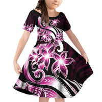 Plumeria Tribal Tattoo Family Matching Off Shoulder Short Dress and Hawaiian Shirt Pink Polynesian Pattern LT9 Daughter's Dress Pink - Polynesian Pride