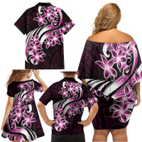Plumeria Tribal Tattoo Family Matching Off Shoulder Short Dress and Hawaiian Shirt Pink Polynesian Pattern LT9 - Polynesian Pride