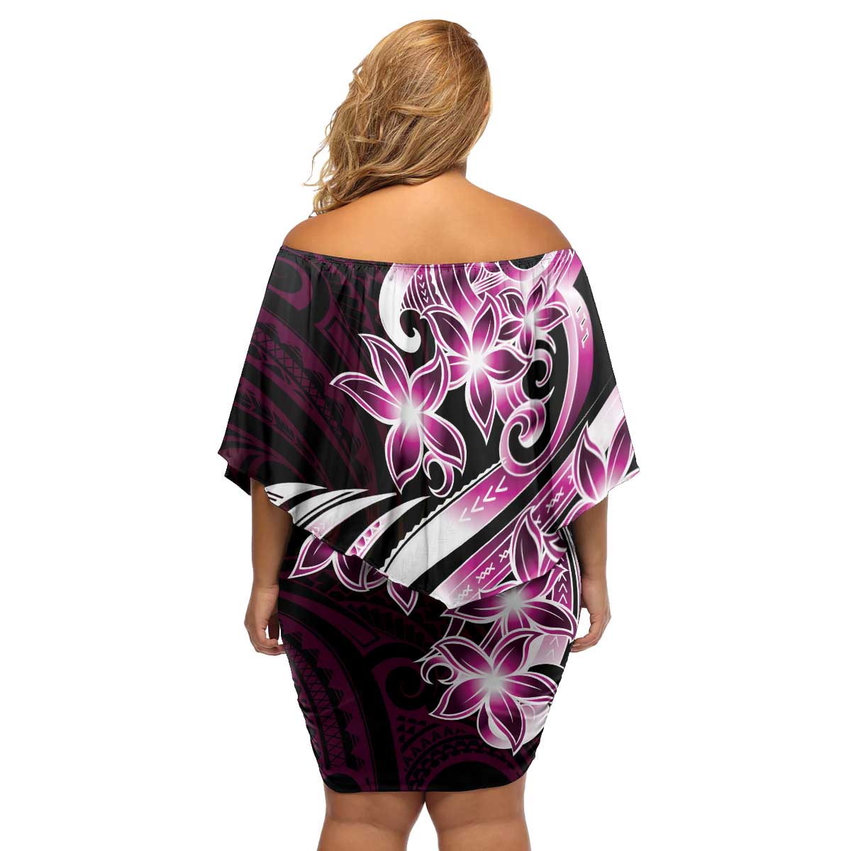 Plumeria Tribal Tattoo Family Matching Off Shoulder Short Dress and Hawaiian Shirt Pink Polynesian Pattern LT9 - Polynesian Pride