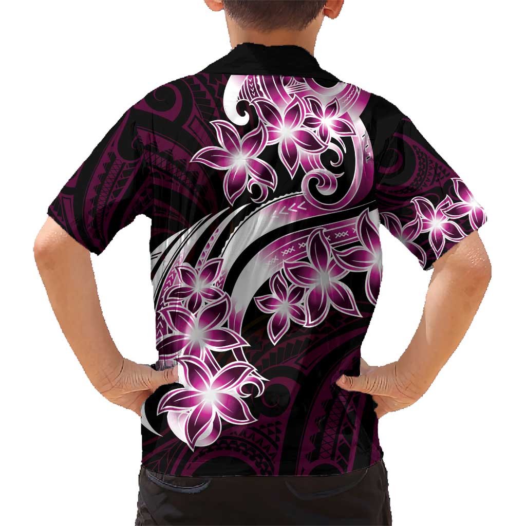 Plumeria Tribal Tattoo Family Matching Short Sleeve Bodycon Dress and Hawaiian Shirt Pink Polynesian Pattern LT9 - Polynesian Pride