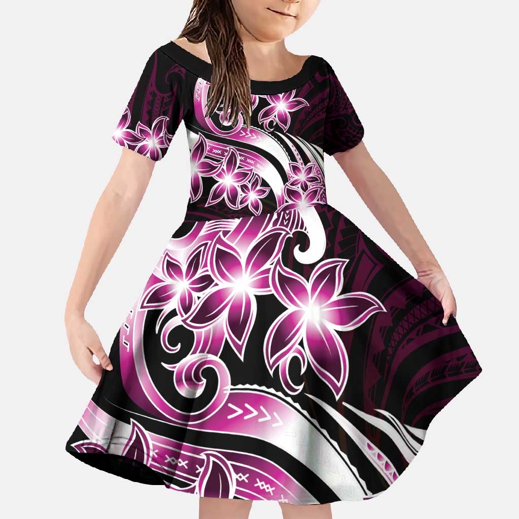 Plumeria Tribal Tattoo Family Matching Summer Maxi Dress and Hawaiian Shirt Pink Polynesian Pattern LT9 Daughter's Dress Pink - Polynesian Pride