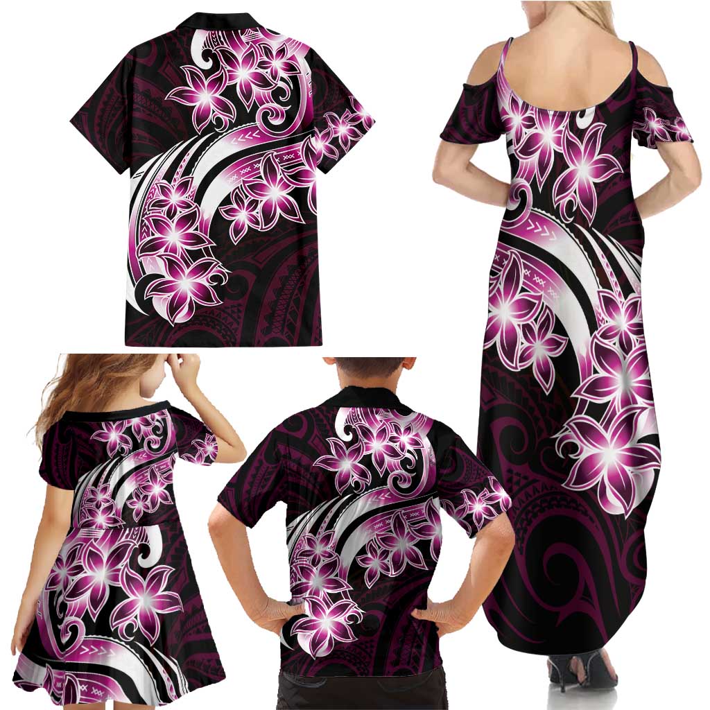 Plumeria Tribal Tattoo Family Matching Summer Maxi Dress and Hawaiian Shirt Pink Polynesian Pattern LT9 - Polynesian Pride