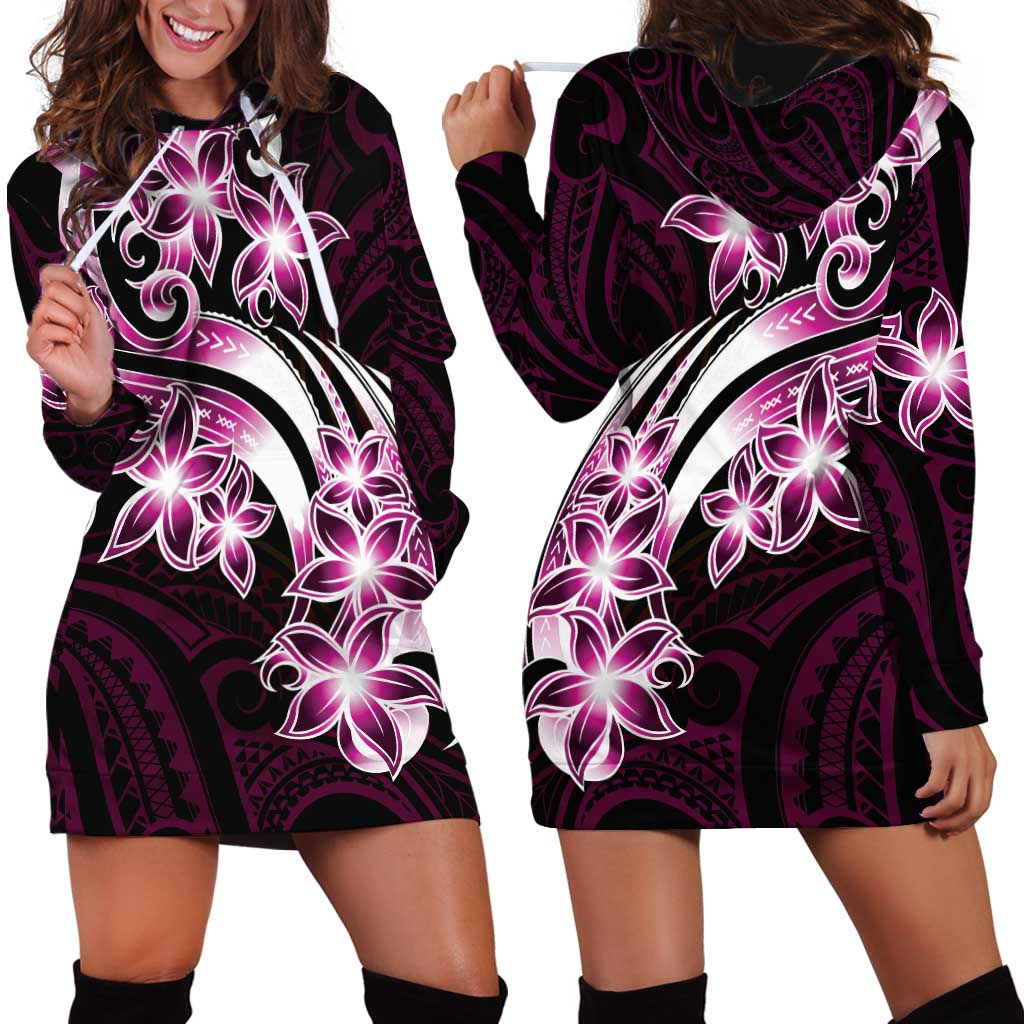 Plumeria Tribal Tattoo Hoodie Dress Pink Polynesian Pattern LT9 - Polynesian Pride
