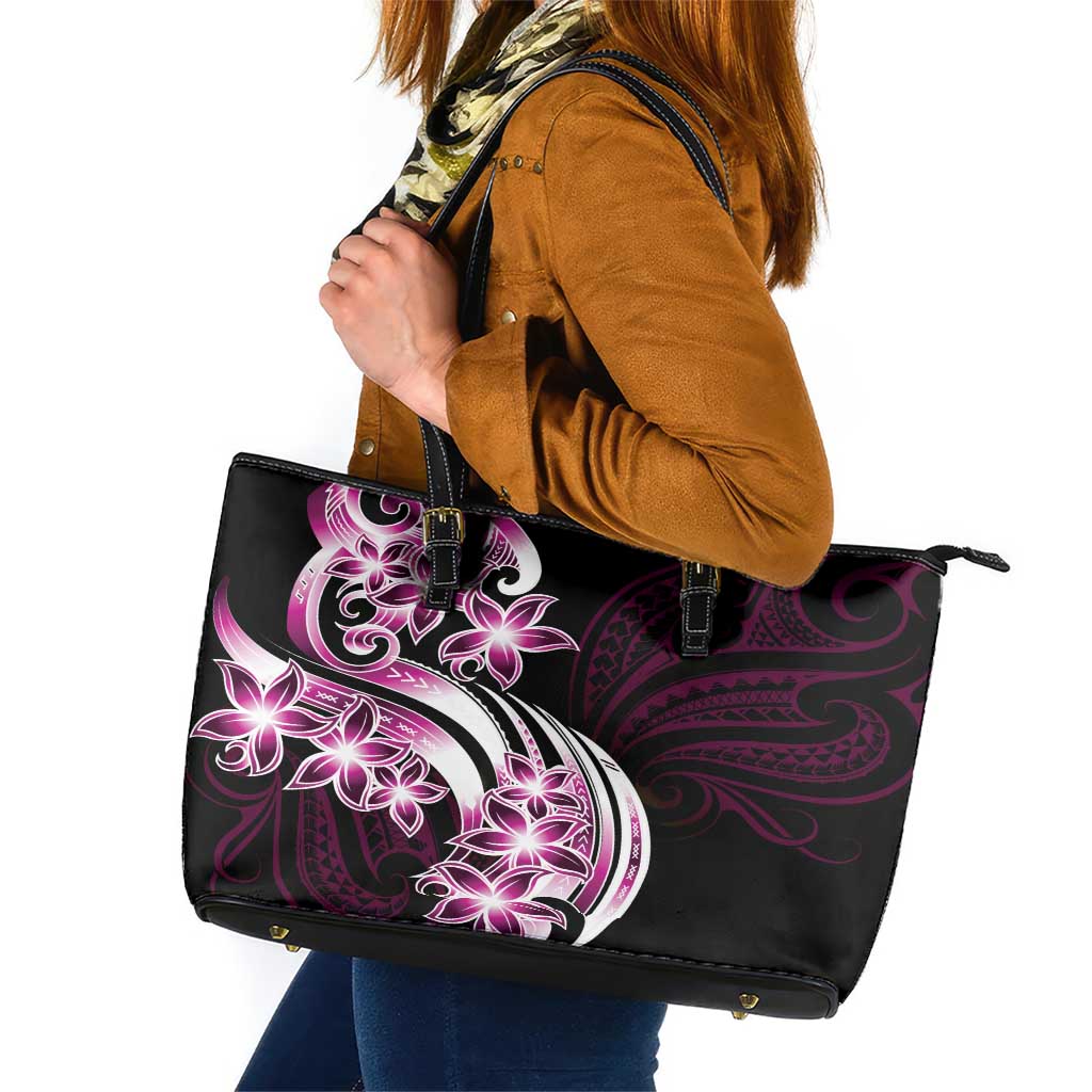 Plumeria Tribal Tattoo Leather Tote Bag Pink Polynesian Pattern LT9 Pink - Polynesian Pride