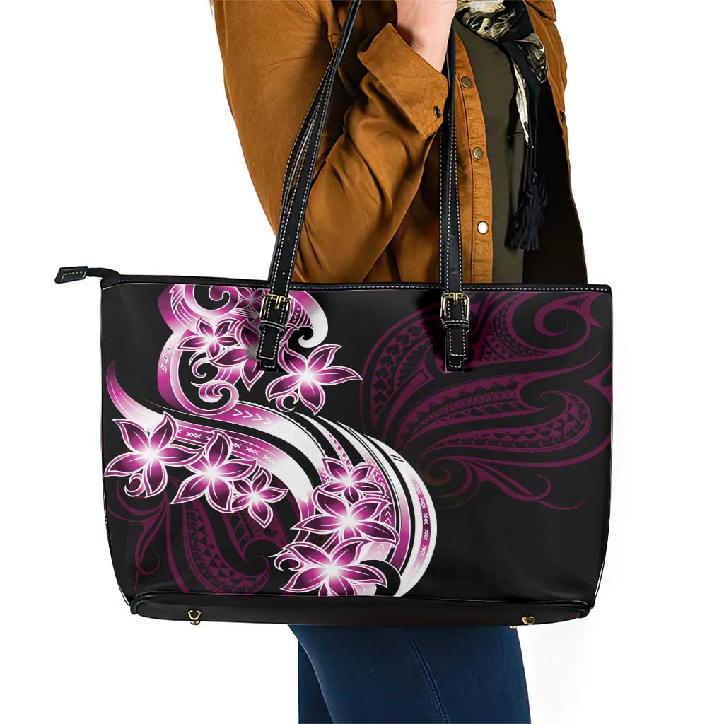 Plumeria Tribal Tattoo Leather Tote Bag Pink Polynesian Pattern LT9 - Polynesian Pride
