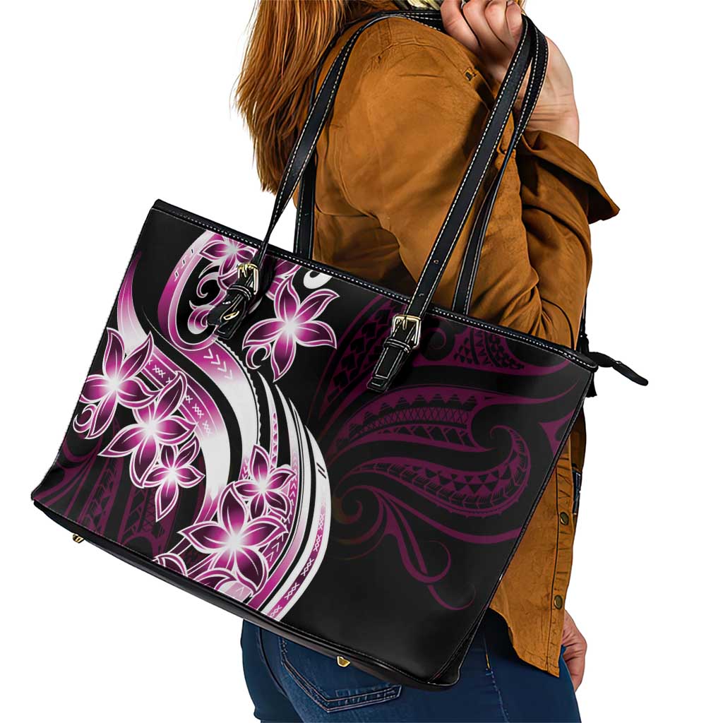 Plumeria Tribal Tattoo Leather Tote Bag Pink Polynesian Pattern LT9 - Polynesian Pride