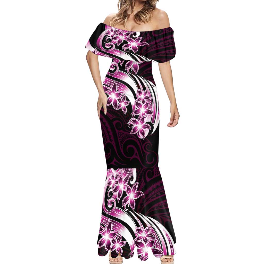 Plumeria Tribal Tattoo Mermaid Dress Pink Polynesian Pattern