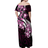 Plumeria Tribal Tattoo Off Shoulder Maxi Dress Pink Polynesian Pattern