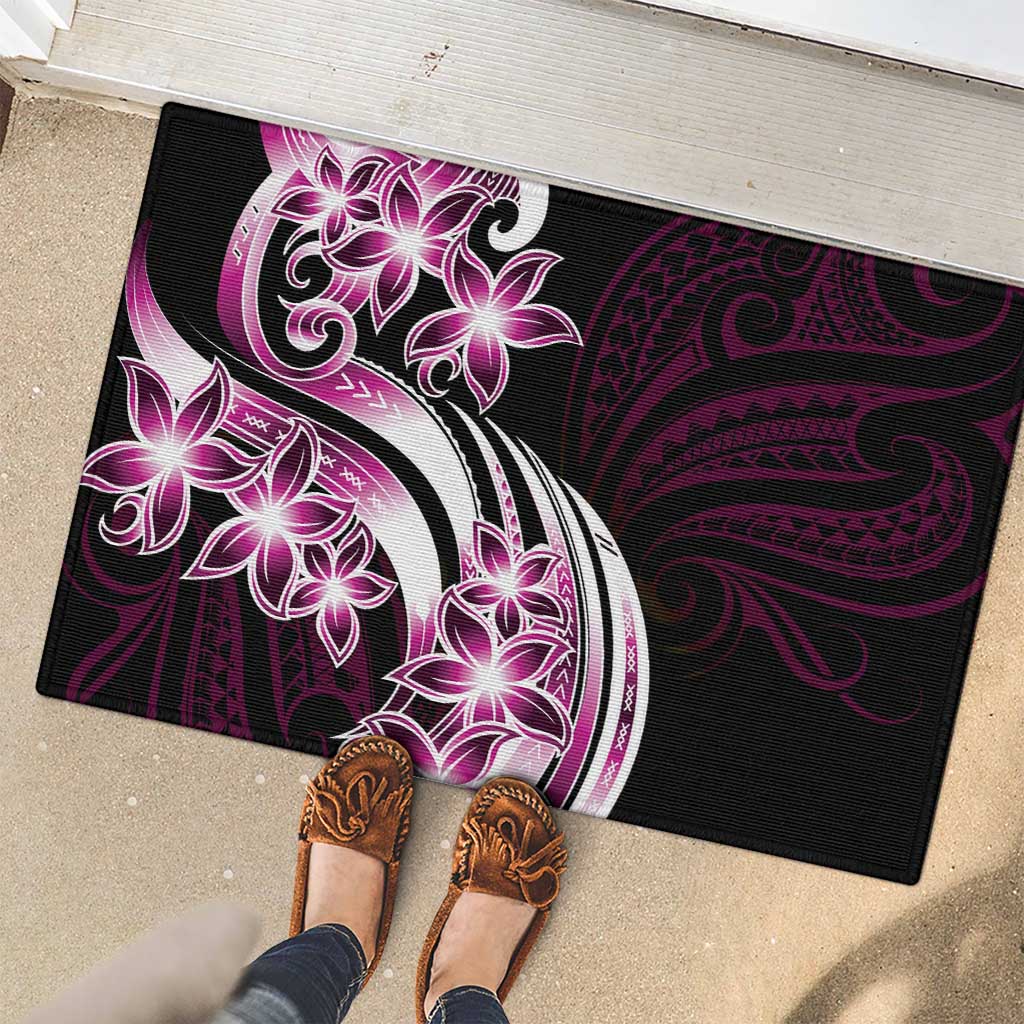 Plumeria Tribal Tattoo Rubber Doormat Pink Polynesian Pattern