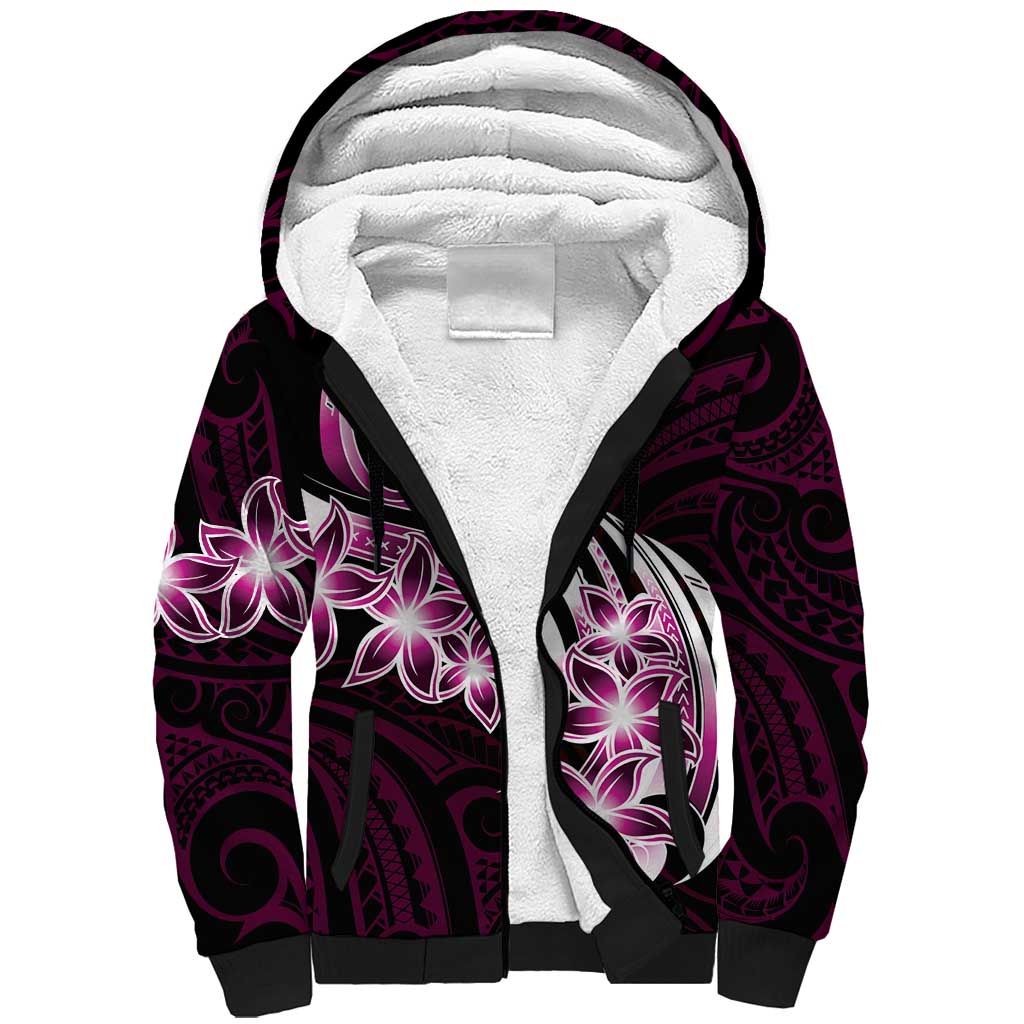 Plumeria Tribal Tattoo Sherpa Hoodie Pink Polynesian Pattern LT9 Unisex Pink - Polynesian Pride
